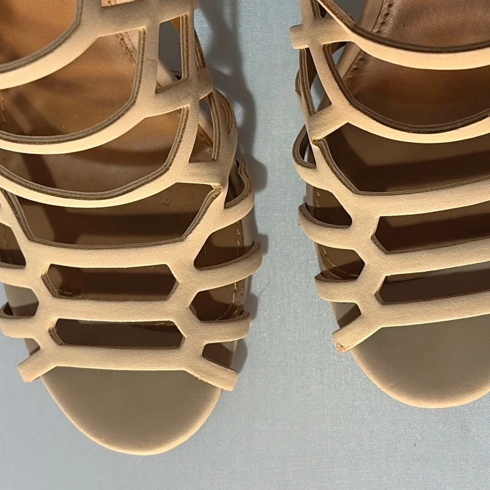Candies Womens Caged Gladiator Stiletto Heels Nude Beige Ankle Strap Size 8.5